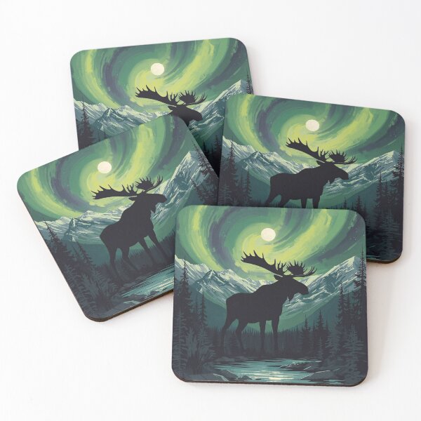 Item preview, Moose Silhouette Under Aurora Borealis Northern Lights - Majestic Wilderness Art Print designed and sold by TitanRN.