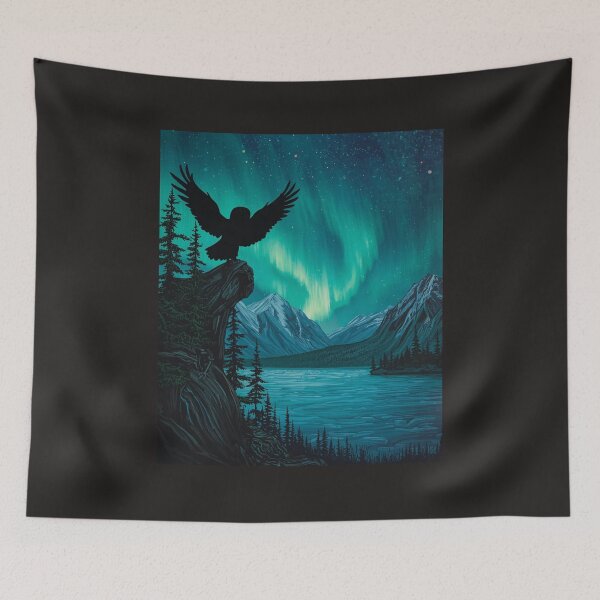 Item preview, Bald Eagle Silhouette Under Aurora Borealis Northern Lights Alaska Landscape designed and sold by TitanRN.