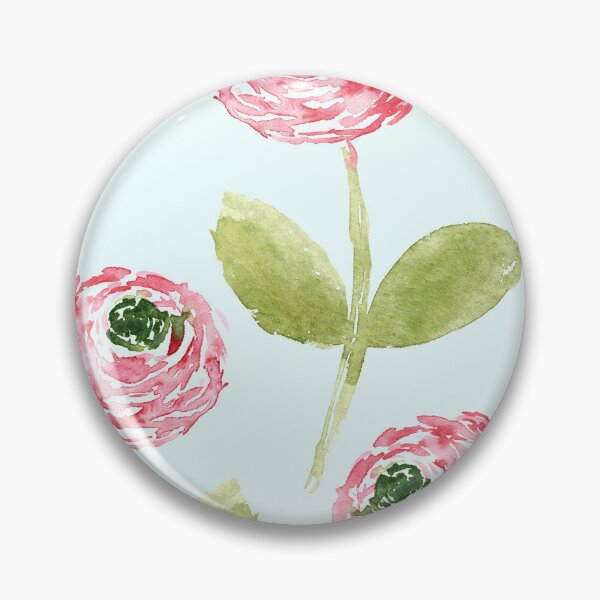 Item preview,  Soft Pink Watercolor Ranunculus – Sage Green Floral on Light Blue designed and sold by aneladesigns.