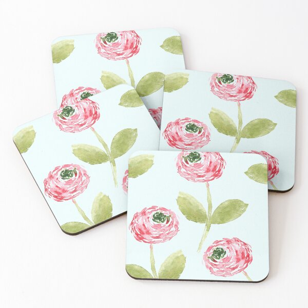 Item preview,  Soft Pink Watercolor Ranunculus – Sage Green Floral on Light Blue designed and sold by aneladesigns.