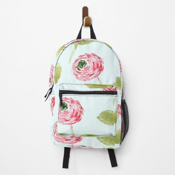 Item preview, Soft Pink Watercolor Ranunculus – Sage Green Floral on Light Blue designed and sold by aneladesigns.
