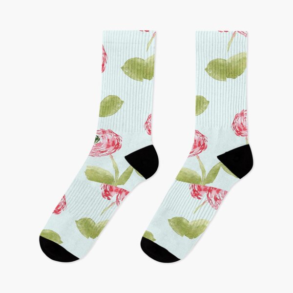 Item preview,  Soft Pink Watercolor Ranunculus – Sage Green Floral on Light Blue designed and sold by aneladesigns.