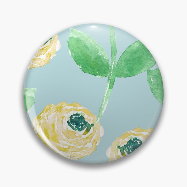 Item preview, Soft Butter yellow Watercolor Ranunculus – Sage Green Floral on Aqua Blue designed and sold by aneladesigns.