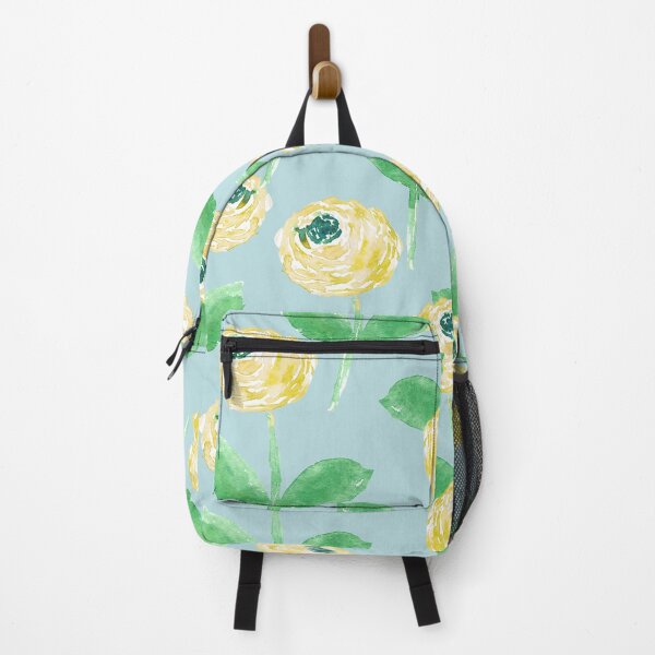Item preview, Soft Butter yellow Watercolor Ranunculus – Sage Green Floral on Aqua Blue designed and sold by aneladesigns.