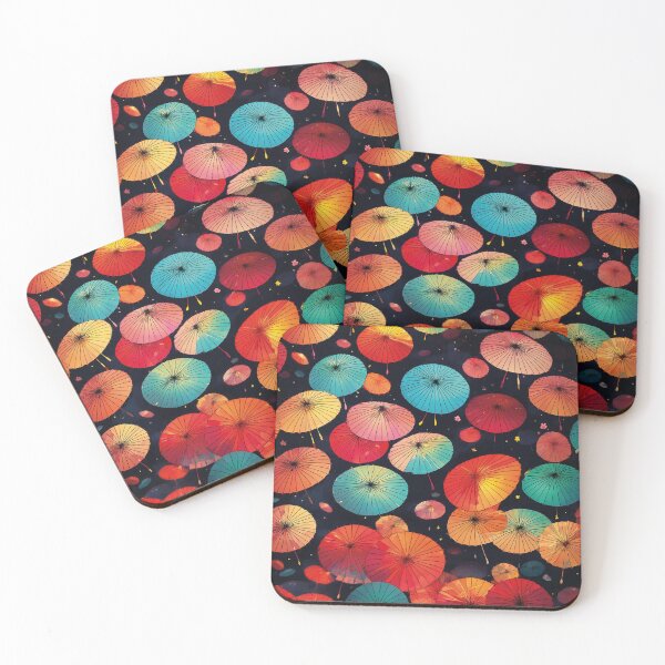 Item preview, Colorful Japanese parasols on a black background designed and sold by Photopat.