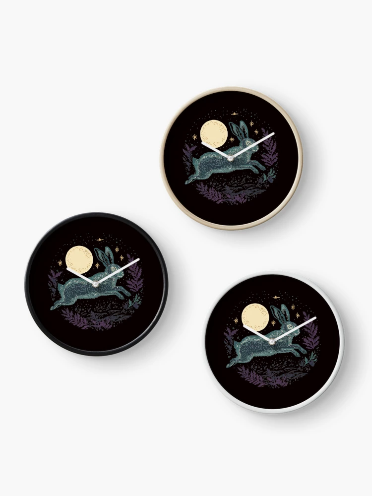 Thumbnail 3 of 4, Clock, Moon Rabbit, Florals, Artistic designed and sold by DesignDenDo ⭐⭐⭐⭐⭐.