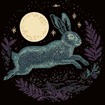 Artwork thumbnail, Moon Rabbit, Florals, Artistic by DesignDenDo ⭐⭐⭐⭐⭐