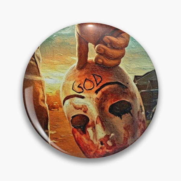 Item preview, Dystopian Survival Mask Art | Blood-Stained Horror Painting | Urban Chaos Impasto Thriller Poster designed and sold by Art's Diner.
