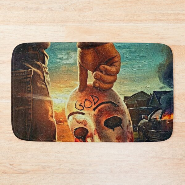 Item preview, Dystopian Survival Mask Art | Blood-Stained Horror Painting | Urban Chaos Impasto Thriller Poster designed and sold by Art's Diner.