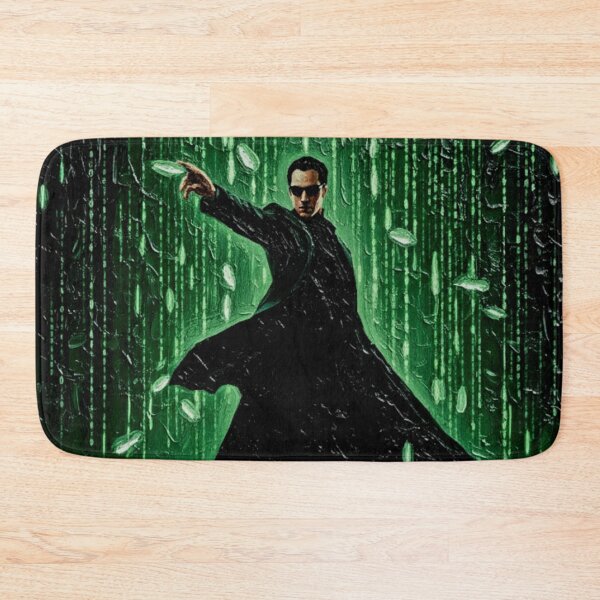 Artikelvorschau, Schwarzer Trenchcoat-Held | Digitale Malerei mit grünem Code | Sci-Fi-Cyberpunk-Impasto-Posterbeschreibung entworfen und verkauft von Art's Diner.