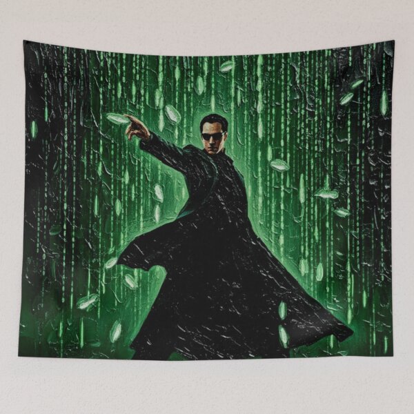 Item preview, Black Trench Coat Hero Art | Digital Green Code Painting | Sci-Fi Cyberpunk Impasto Poster  Descript designed and sold by Art's Diner.
