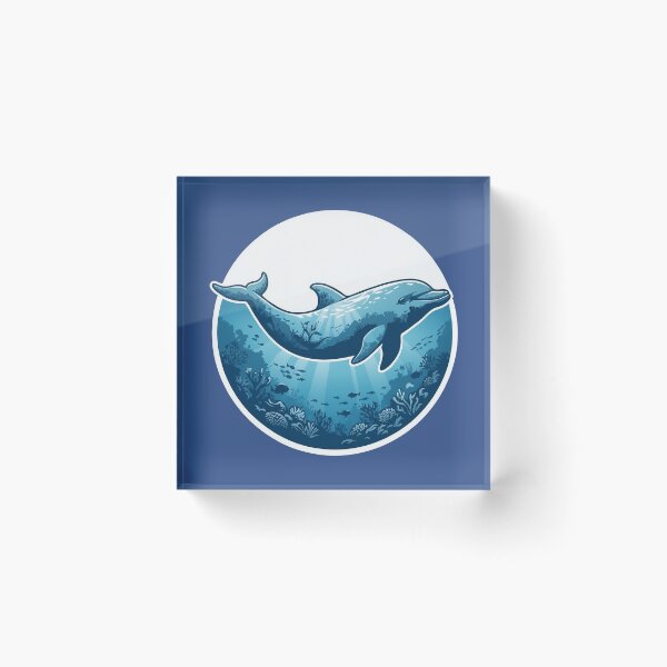 Item preview, Playful Dolphin Deep Ocean Double Exposure Blue Art designed and sold by CANDO ART STORE.