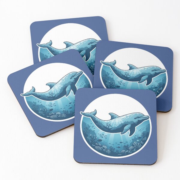 Item preview, Playful Dolphin Deep Ocean Double Exposure Blue Art designed and sold by CANDO ART STORE.