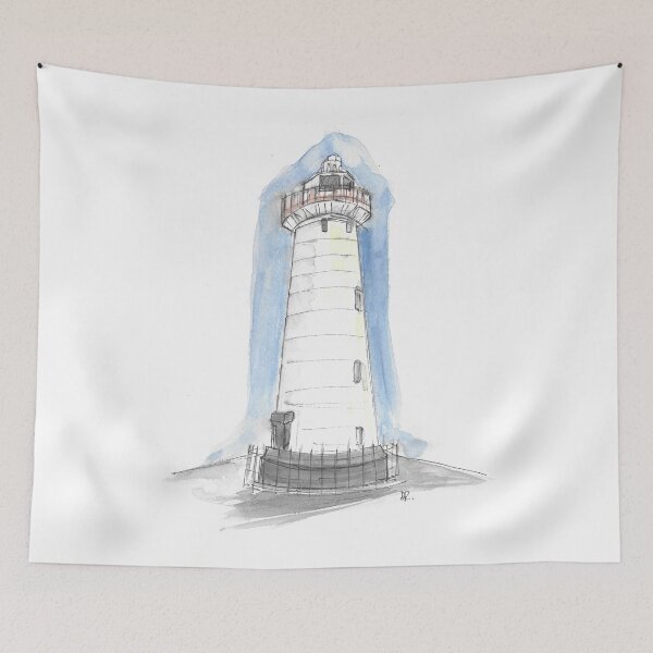 Item preview, Donaghadee Lighthouse Co Down in pen and watercolour wash. designed and sold by DebTheZeb.