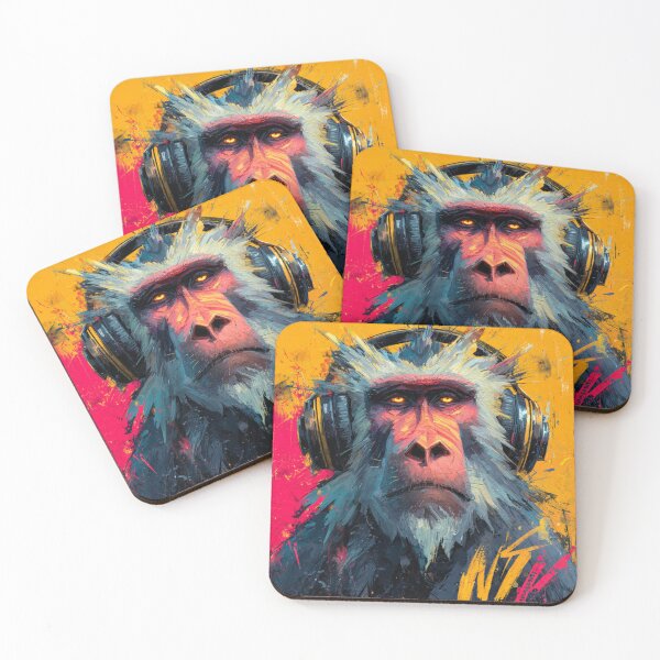 Item preview, Stylish Dj Monkey Thinker Dzen Baboon With Headphones Art designed and sold by GrinGalore.