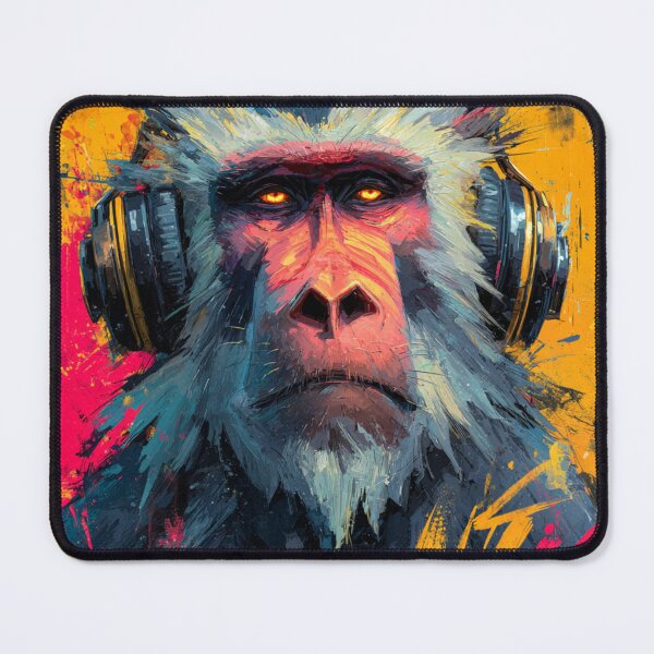 Item preview, Stylish Dj Monkey Thinker Dzen Baboon With Headphones Art designed and sold by GrinGalore.
