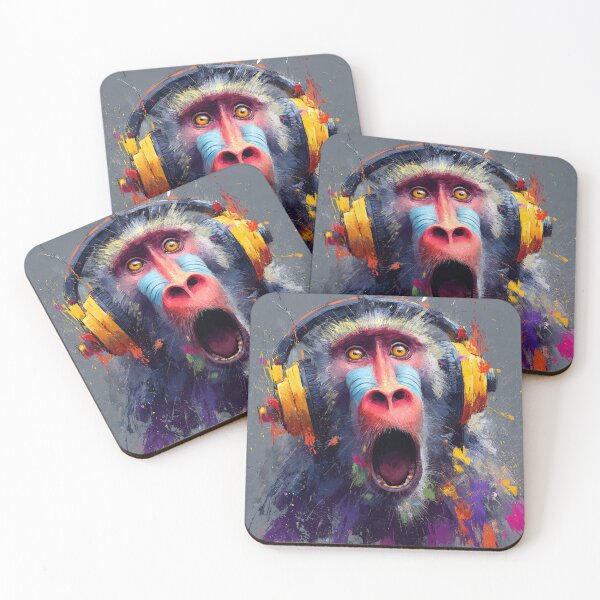 Item preview, Dj Monkey Thinker Surprised Baboon With Headphones Art designed and sold by GrinGalore.