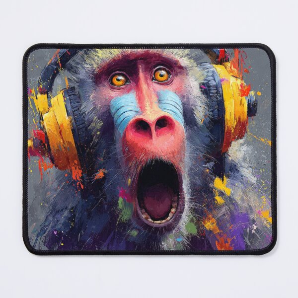 Item preview, Dj Monkey Thinker Surprised Baboon With Headphones Art designed and sold by GrinGalore.