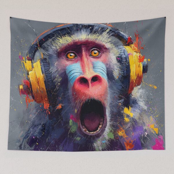 Item preview, Dj Monkey Thinker Surprised Baboon With Headphones Art designed and sold by GrinGalore.