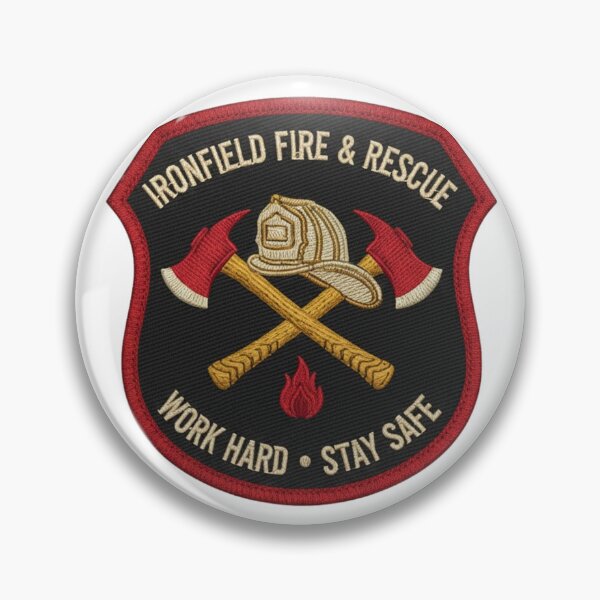 Item preview, Ironfield Fire & Rescue – Embroidered Shield Patch Badge designed and sold by loccotown168.