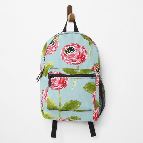 Item preview, Hot Pink Watercolor Ranunculus – Sage Green Floral on Aqua Blue designed and sold by aneladesigns.
