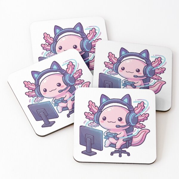 Item preview, Level Up! – Cute Gamer Axolotl with Neon Headset designed and sold by Petzzz.