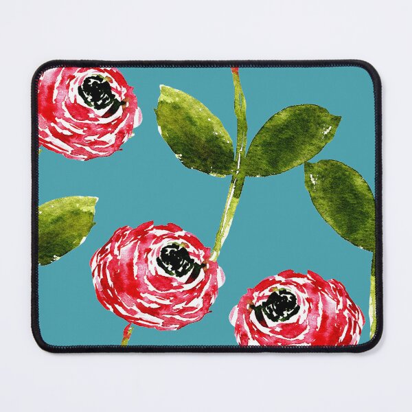 Item preview, Hot Pink Watercolor Ranunculus – Sage Green Floral on Teal Blue Green designed and sold by aneladesigns.