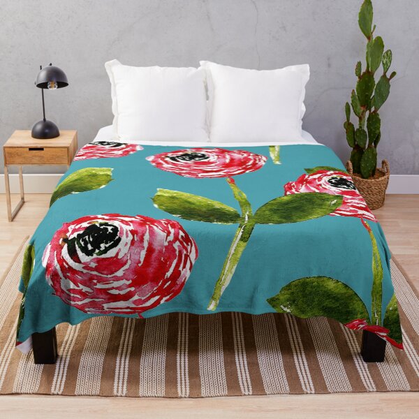 Item preview, Hot Pink Watercolor Ranunculus – Sage Green Floral on Teal Blue Green designed and sold by aneladesigns.