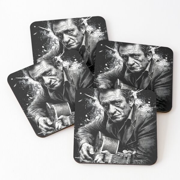 Item preview, Johnny Cash Man in Black Country Music Legend Folsom Prison Walk the Line Ring of Fire Hurt June Carter Guitar Silhouette Fan Art Portrait Poster T-Shirt Sticker Gift designed and sold by Senpaiwaves.