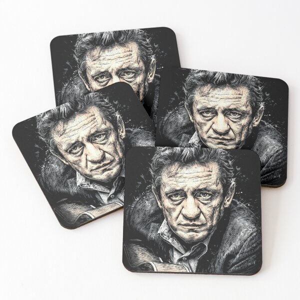 Item preview, Johnny Cash Man in Black Country Music Legend Folsom Prison Walk the Line Ring of Fire Hurt June Carter Guitar Silhouette Fan Art Portrait Poster T-Shirt Sticker Gift designed and sold by Senpaiwaves.