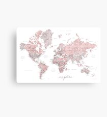 Erkunde - Dusty pink and grey aquarell world map, detailliert Metallbild