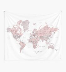 Erkunde - Dusty pink and grey aquarell world map, detailliert Wandbehang