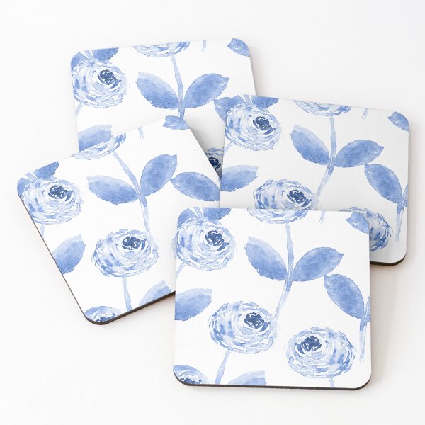 Item preview, Blue Watercolor Ranunculus – Sage Green Floral on White designed and sold by aneladesigns.