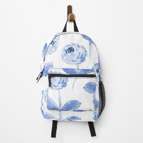 Item preview, Blue Watercolor Ranunculus – Sage Green Floral on White designed and sold by aneladesigns.