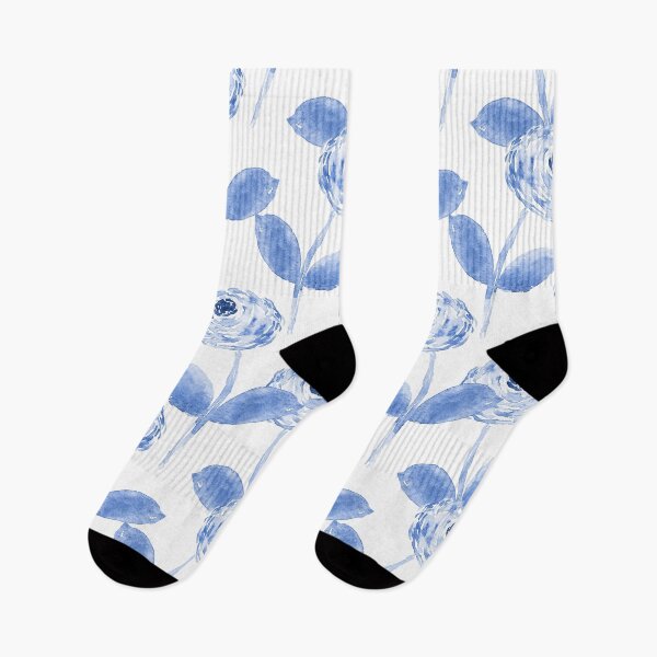 Item preview, Blue Watercolor Ranunculus – Sage Green Floral on White designed and sold by aneladesigns.