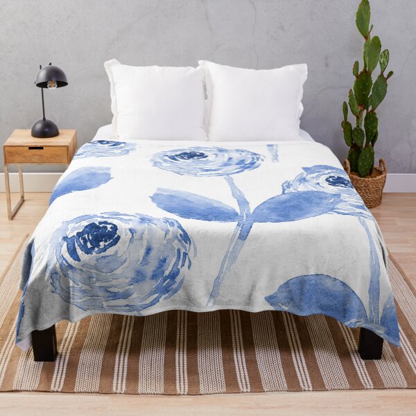 Item preview, Blue Watercolor Ranunculus – Sage Green Floral on White designed and sold by aneladesigns.