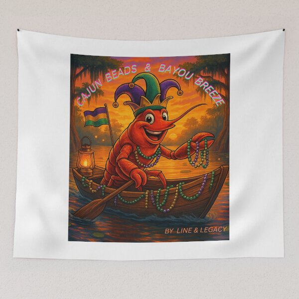 Item preview, Cajun Beads & Bayou Breeze – Mardi Gras Crawfish Bayou Sunset Design designed and sold by lineandlegacy.