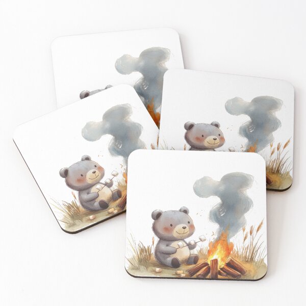 Item preview, Cute Bear Roasting Marshmallows – Cozy Campfire Watercolor Illustration designed and sold by AchaRat.