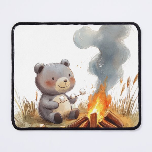 Item preview, Cute Bear Roasting Marshmallows – Cozy Campfire Watercolor Illustration designed and sold by AchaRat.