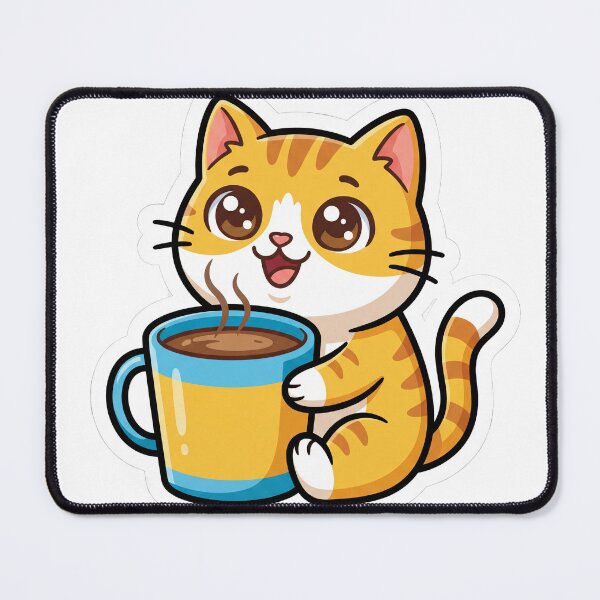 Item preview, Cute Cartoon Cat with Coffee Mug Sticker designed and sold by hunteroflions.