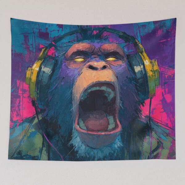 Item preview, Dj Monkey Thinker Angry Baboon With Headphones Art designed and sold by GrinGalore.
