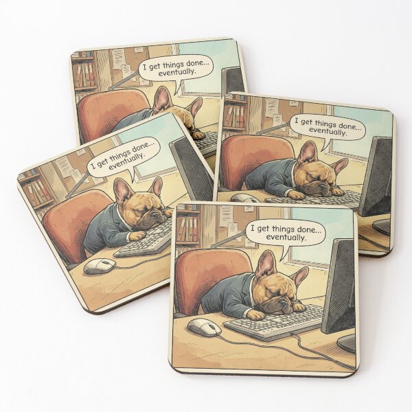 Item preview, French Bulldog at Computer – Funny Office Dog Comic. designed and sold by KojourinArt.