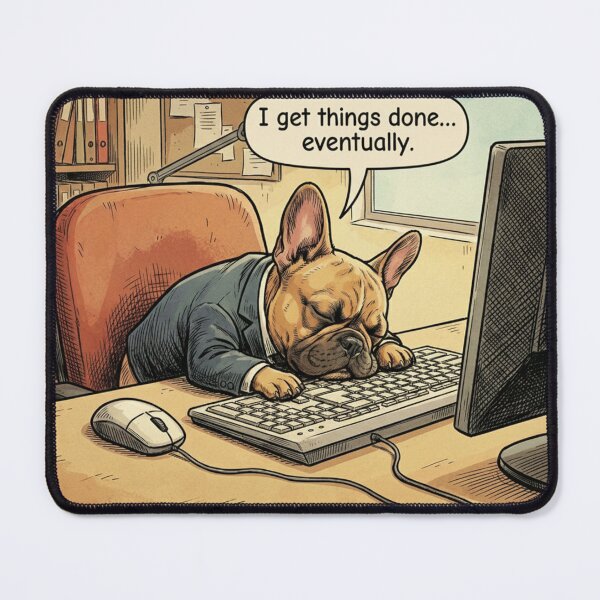 Item preview, French Bulldog at Computer – Funny Office Dog Comic. designed and sold by KojourinArt.