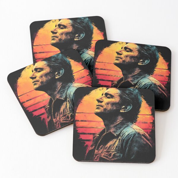 Item preview, Johnny Cash Man in Black Country Music Retro Synthwave Legend Folsom Prison Walk the Line Ring of Fire Hurt June Carter Guitar Silhouette Fan Art Portrait Poster T-Shirt Sticker Gift designed and sold by Senpaiwaves.