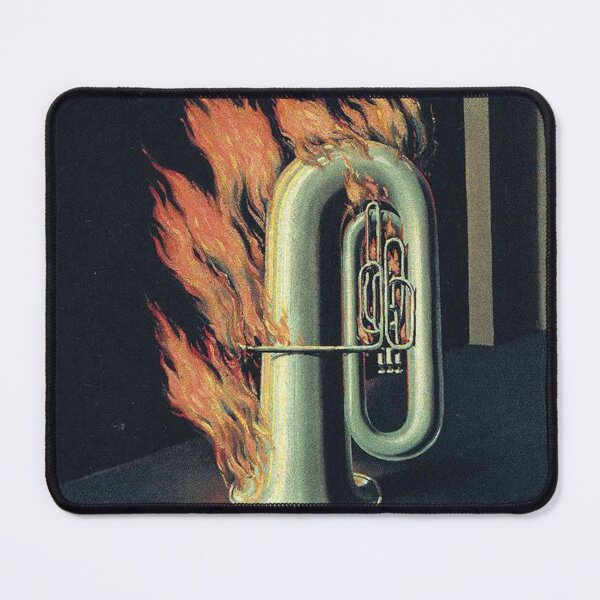 Item preview, The Discovery of Fire (1936) – René Magritte | Surreal Burning Tuba Conceptual Painting designed and sold by Art Outlaws.