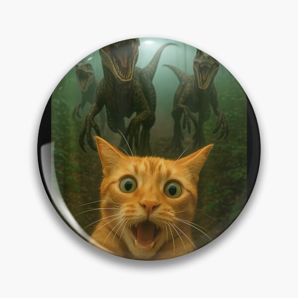 Item preview, Cat Selfie Running From Raptors Dinosaurs Funny Kitty designed and sold by TyrelKoch.