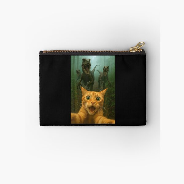 Item preview, Cat Selfie Running From Raptors Dinosaurs Funny Kitty designed and sold by TyrelKoch.