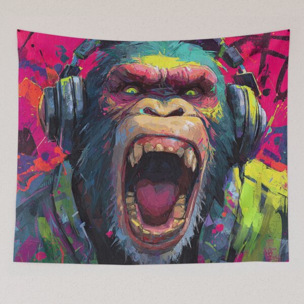 Item preview, Dj Monkey Thinker Mad Baboon With Headphones Art designed and sold by GrinGalore.