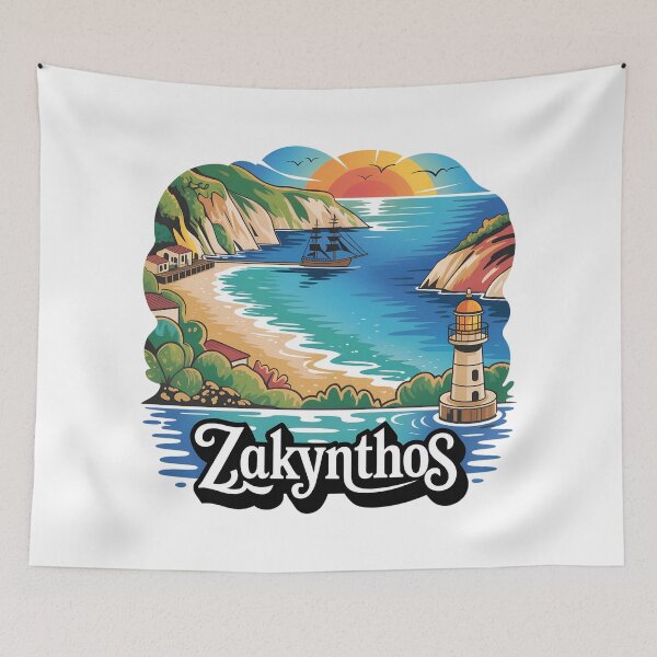 Item preview, Zakynthos Coastline Illustration – Stylized Greek Island Travel  designed and sold by VividOrganica.