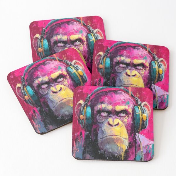 Item preview, Dj Monkey Thinker Pensive Baboon With Headphones Art designed and sold by GrinGalore.